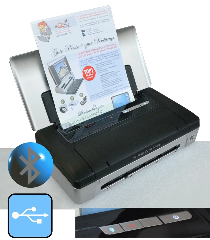 USB & BLUETOOTH KLEINER DRUCKER HP OFFICEJET 100 INKL. INK FÜR WIN XP 7 8 10 11 - Bild 1 von 4