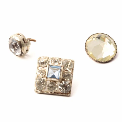 (3) Antique Victorian Czech crystal blue glass rhinestone silver metal buttons Cover