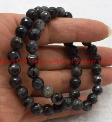2 Stück 6/8/10mm Facettiert Grau Labradorit Runde Edelstein Perlen Armband 19cm - Bild 1 von 2