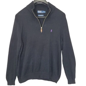 Polo Ralph Lauren Pullover Sweater Men's Large Black Purple 1/4 Zip Tight Knit - Picture 1 of 6