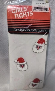 Vintage Girls Christmas Tights*Nylon*Size 4-6*Flocked Santas*White*New OS - Picture 1 of 6