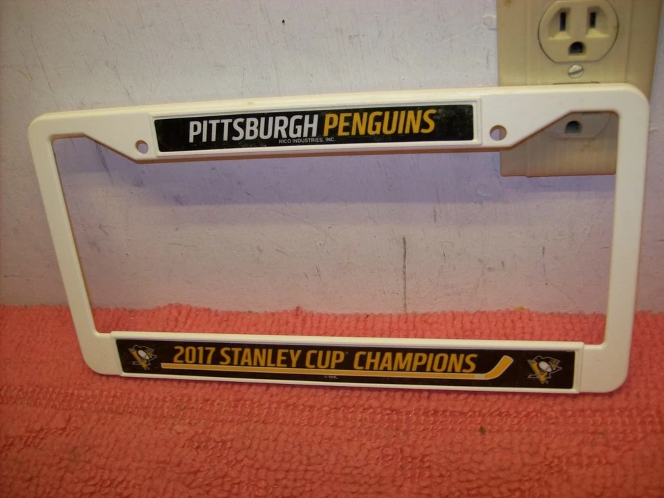 Pittsburgh Penguins NHL 2017 Stanley Cup Champs License Plate Frame Plastic, New - Image 1 of 1
