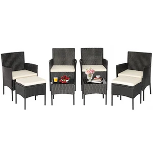 Patio 8PCS Rattan Furniture Set Sofas Ottomans Cushioned Table Free Combination - Picture 1 of 6