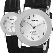 Akzent Women's Watch Silver Black Analogue Faux Leather Quartz