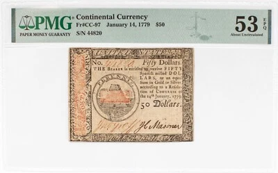 Fr. CC-97,  January 14, 1779, $50 Continental Currency, "Perennis", PMG 53EPQ - Image 1 of 4