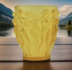 Xxl Lalique Style Bacchantes Nude Girls Vase H10” 7” W Heavy Art Glass 10lb Gold - Picture 1 of 5