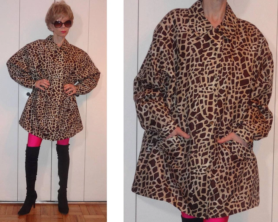 ABRIGO DE PRIMAVERA CLARO ESTAMPADO ANIMAL JIRAFA SEDA DENNIS BASSO XL Foto 1 de 1