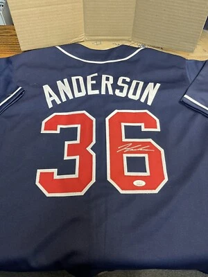 CAMISETA DE ATLANTA BRAVES IAN ANDERSON #36 FIRMADA AUTOGRAFIADA PERSONALIZADA AZUL MARINO WITN Foto 1 de 2