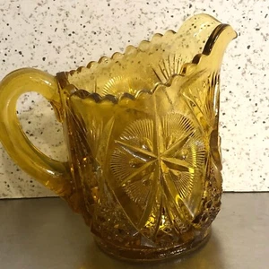 Amber Cut Glass Creamer Star Design Vintage Depression Glass Replacement Piece - Picture 1 of 6