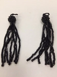 2 x black bead tassel epaulet costume shoulder bag keyring pair craft sewing - Picture 1 of 3