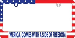 'Merica Comes With A Side Of Freedom 3D USA Flag Plastic License Plate Patriotic - Picture 1 of 1