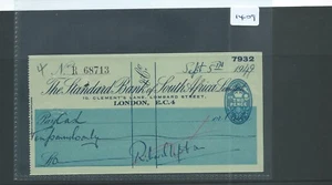 CHEQUE - CH1409 -  USED -1949 - STANDARD BANK OF SOUTH AFRICA, LOMBARD ST. - Picture 1 of 1