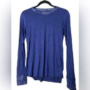 Michael Lauren Alick long sleeve fitted tee with thumbhole blouse blue Medium - Picture 1 of 10