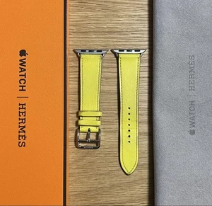 Hermes Lime Leather Apple Watch Band Simple Tour Strap 38 40 41 42mm Adjustable - Zdjęcie 1 z 15