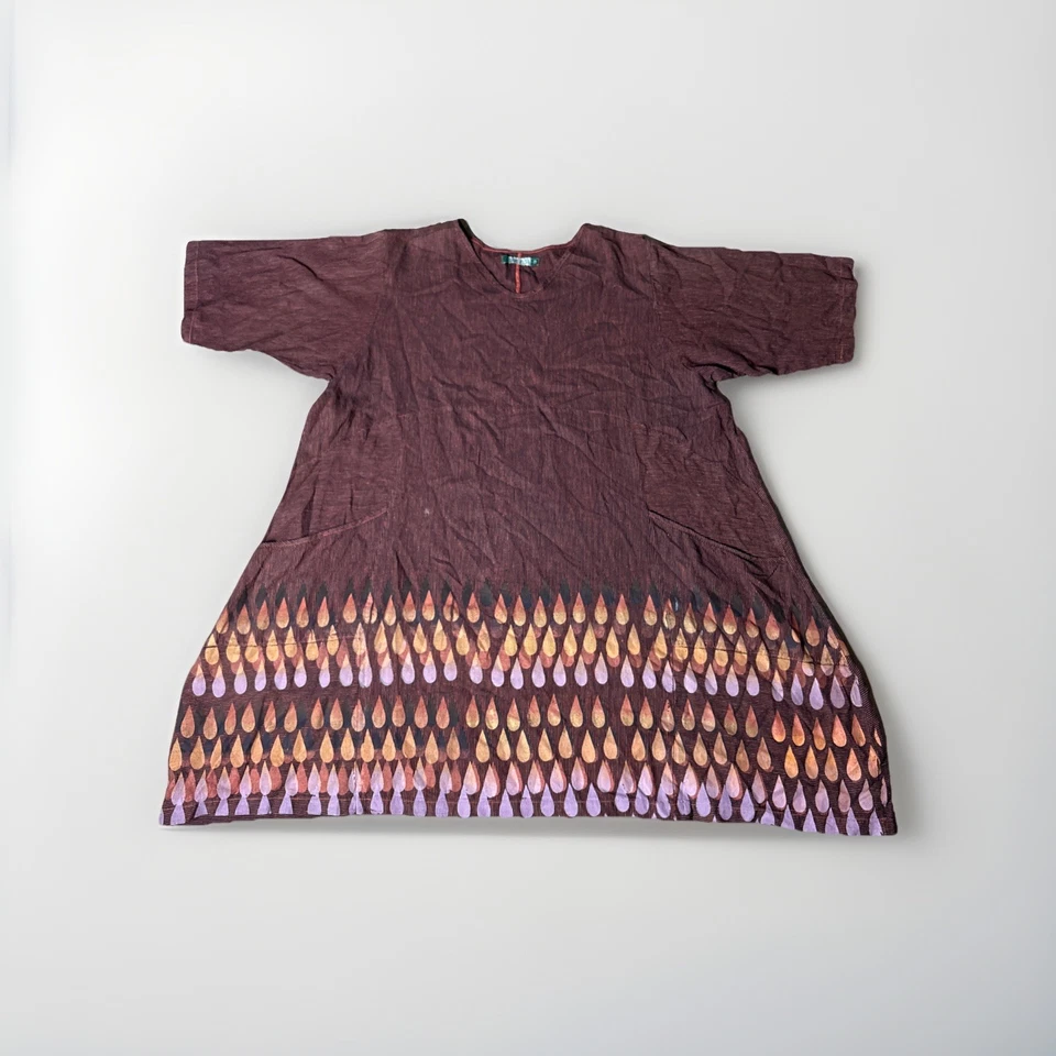 Vintage Blue Fish Hand Painted Maxi Dress Size 11 Art to Wear Made In USA tunic - Image 1 of 4