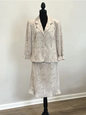 Dorby юбка костюм размер 18 Lt бежевый шикарный винтажный тонкий пейсли оборки кромки - Изображение 1 из 4
