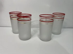 Vintage Milchglas Becher Rot Gold Gestreift Bänder MCM Retro Bargeschirr 4er Set - Bild 1 von 9