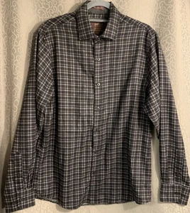 James Tattersall Long Sleeve Collared Gray & Black Plaid Shirt Men's Size M - Picture 1 of 8