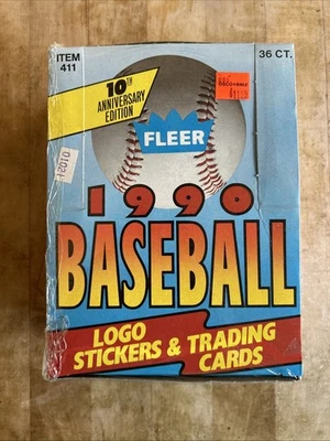 1990 Fleer Baseball Wax Box w/ 36 Factory Sealed Packs - Sealed Box, New - Image 1 of 4