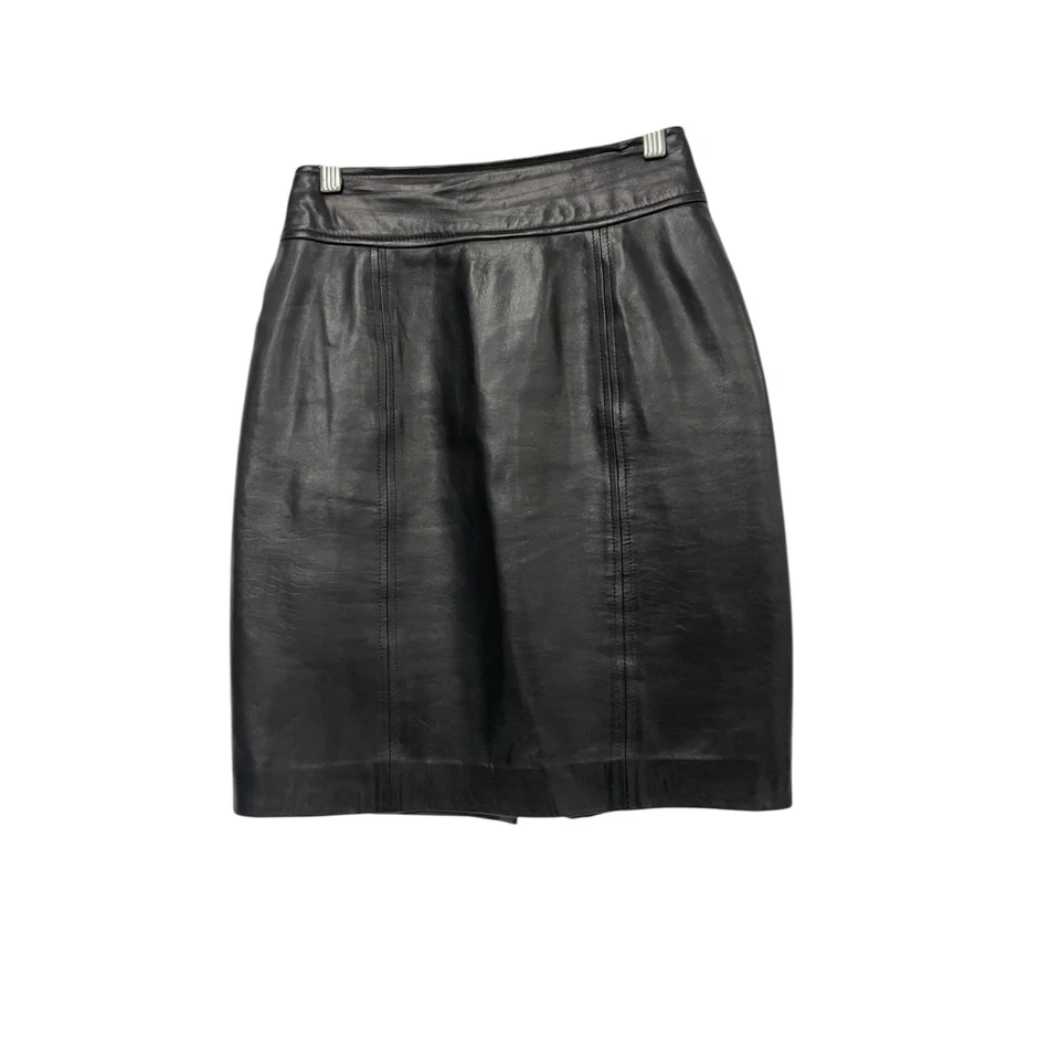 Falda recta y lápiz de cuero Laurel para mujer talla 34 EE. UU. 2 XS negra vintage años 80 Foto 1 de 4