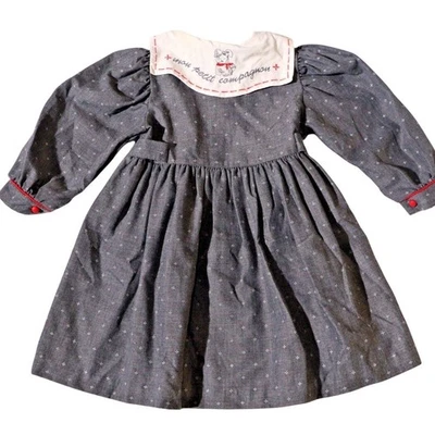 Vestido de fiesta francés vintage rojo contraste bordado botones lazo 18-24 meses Niñas Foto 1 de 4