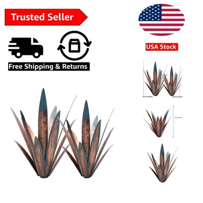 Encantadora escultura de planta de agave de metal pintada a mano de 2 piezas para decoración de jardín Foto 1 de 4