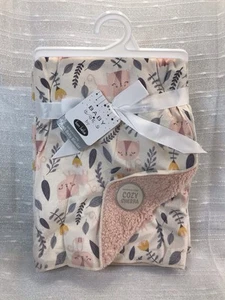 Baby Bon Bebe rosa Katze Kätzchen Babydecke Sherpa Reverse grau Blätter Mädchen NEU - Bild 1 von 11