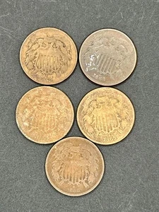 US Two Cent, Lot of 5-1864 (2), 1865 (2), 1866 - Picture 1 of 3