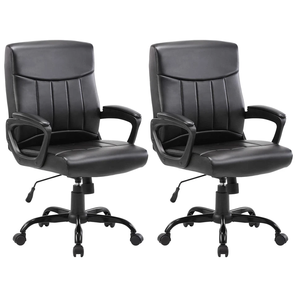 Silla ejecutiva de oficina de cuero con respaldo medio soporte lumbar acolchada negra blanca giratoria Foto 1 de 4