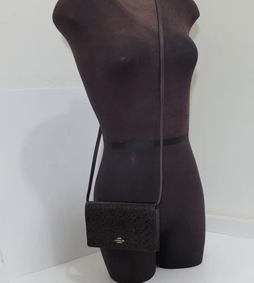 Coach F15620 Signature Debossed Patent Leather Clutch Crossbody Black Bag/ Purse - Image 1 of 4