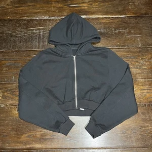 Sudadera con Capucha ALO Yoga Washed Sweet Escape Cremallera Completa Recortada Negra Sin Etiqueta Talla XS/S - Imagen 1 de 7