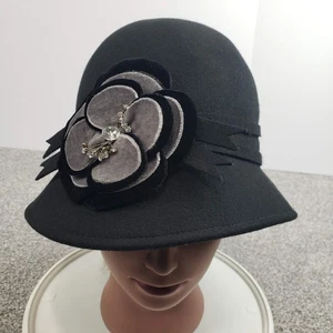 Cynthia Rowley schwarz 100 % Wolle Fischerhut Blume Edelstein Akzent Damen Einheitsgröße - Bild 1 von 13