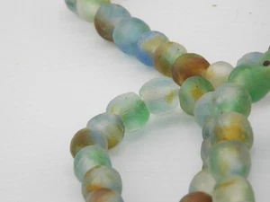 Blue Green Brown Swirl Recycled Glass Beads Matte Finish 114 Beads Total - Picture 1 of 7