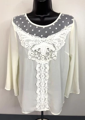 Chaleco Umgee Mujer Top Talla Pequeña Crema Encaje Gauzy Transparente Boho Cottagecore Festival Foto 1 de 4