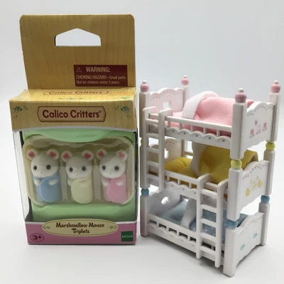 Paquete de trillizos de ratón malvavisco Calico Critters y literas triples para bebé guardería Foto 1 de 4