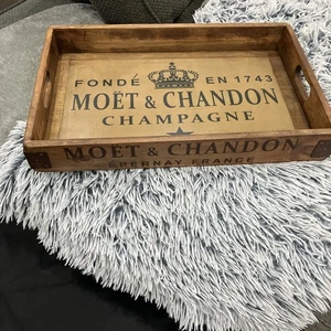 49cm  Moet Chandon French Champagne Waxed Wooden Vintage Style  Tray 49cm - Picture 1 of 9