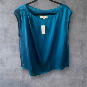 LOFT Office Tank Top L Classic Minimalist Career Lagom Satin Blue Professional - Picture 1 of 6
