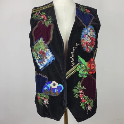 Vintage Cambridge Country Store Christmas Vest M Beaded Santa Embroidered Beaded - Image 1 of 4