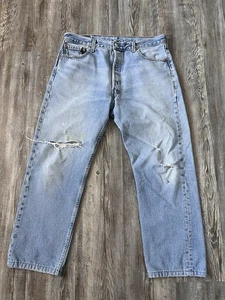 Vintage Levi’s 501 Blue Jeans Light Wash Size 36x30 Fits Distressed USA Made - Picture 1 of 11