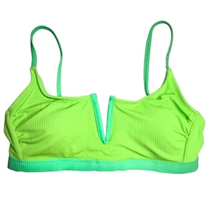 Salt + Cove Ribbed V-Wire Padded Bralette Bikini Top Small Green Juniors' Swim - Picture 1 of 9