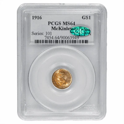 1916 McKinley Memorial Gold Dollar $1 PCGS MS 64 CAC - Image 1 of 3