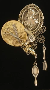 Hair Stylist Brooch Beauty Consultant Large Oxidized Matte Silver & 24kt Gold Pl - Picture 1 of 4