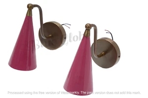 Pair of Brass Wall Sconce Pink Modern Style Mid Century Handmade Wall Lamp - Picture 1 of 8
