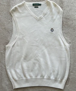 Gilet vintage Lauren Ralph Lauren donna L bianco 100% cotone maglia ricamato stemma - Foto 1 di 11