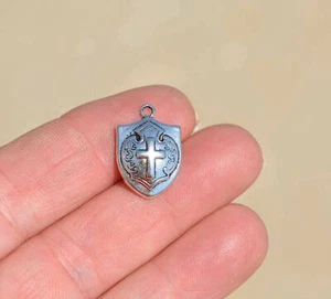 MEDIEVAL CHRISTIAN SHIELD CROSS CRUSADE Charm 925 Sterling Silver 18" necklace - Picture 1 of 7