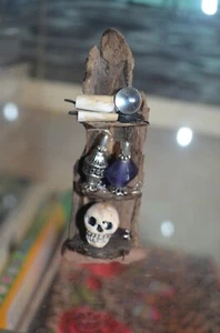Dollhouse Halloween Witch Bark Shelf Handmade Apothacary Crystal ball F - Picture 1 of 4