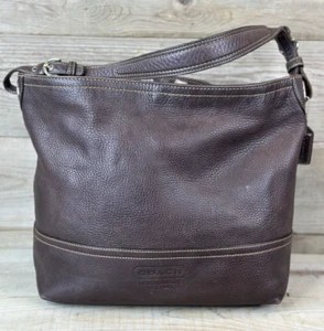 Coach 5715 Chocolate Brown Leather Pebble Shoulder Tote Bucket Hobo Handbag - Picture 1 of 12