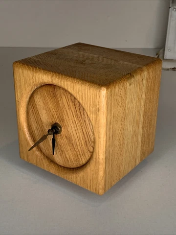 Vintage Danish Modern Oak Wood ELGIN Cube Butcher Block Clock 1970s Atomic era Cover