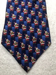 JOSEPH AND FEISS MENS TIE CHRISTMAS NAVY BLUE AND BLUE WITH SANTA CLAUS 4 X 61 - Picture 1 of 4