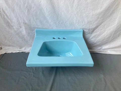 Vtg 19x17 Vitreous China Crane Sky Blue NOS Old Bathroom Sink Lavatory 251-23E Cover